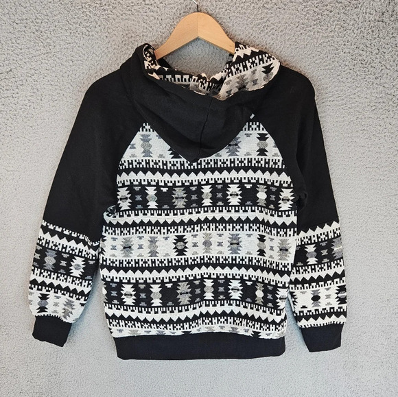 SMYS Womens Hooded Sweatshirt Sz M Aztec Western Rodeo Cowgirl Black & White - Picture 7 of 11